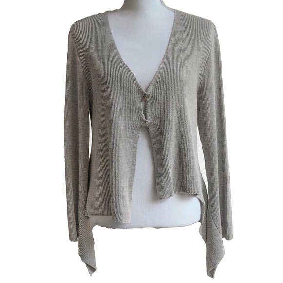 Zuza Bart Linen Knit Cardigan Minimalist Asymmetrical Taupe Lagenlook Sweater - Picture 1 of 10